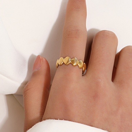 Vacuum Plating 304 Stainless Steel Ocean Jewelry Open Adjustable Rings Gold Plated Shell Streak