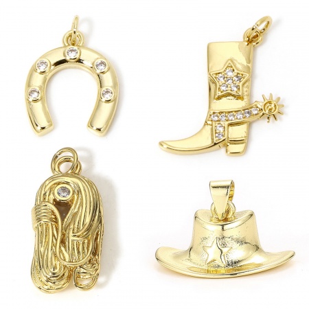 Eco-friendly Brass West Cowboy Charms 18K Real Gold Plated Boots Horseshoe