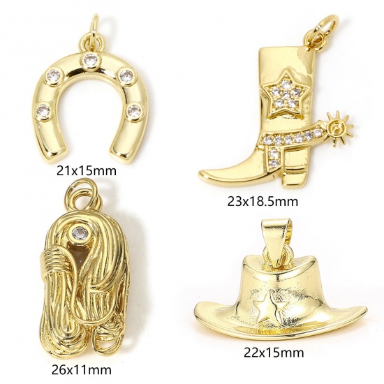 Picture of Eco-friendly Brass West Cowboy Charms 18K Real Gold Plated Boots Horseshoe