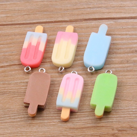 Picture of Resin Pendants Ice Lolly Silver Tone Multicolor Gradient Color Mini Simulation 3.2cm x 1.2cm