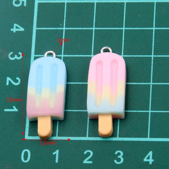 Picture of Resin Pendants Ice Lolly Silver Tone Multicolor Gradient Color Mini Simulation 3.2cm x 1.2cm