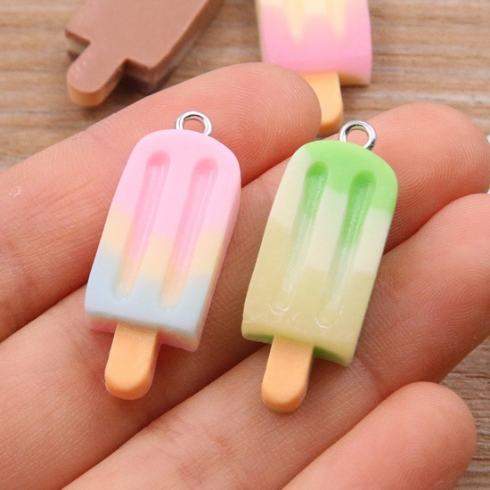 Picture of Resin Pendants Ice Lolly Silver Tone Multicolor Gradient Color Mini Simulation 3.2cm x 1.2cm