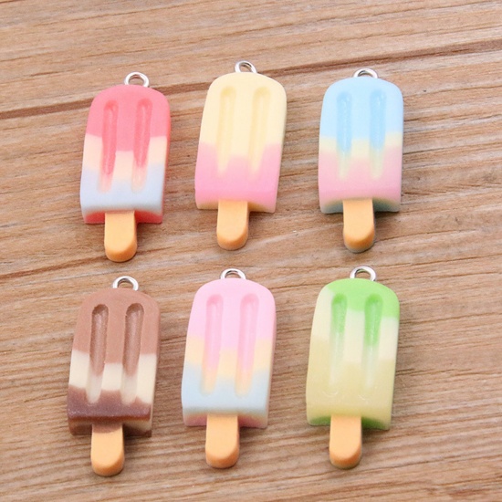 Picture of Resin Pendants Ice Lolly Silver Tone Multicolor Gradient Color Mini Simulation 3.2cm x 1.2cm