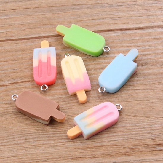 Picture of Resin Pendants Ice Lolly Silver Tone Multicolor Gradient Color Mini Simulation 3.2cm x 1.2cm