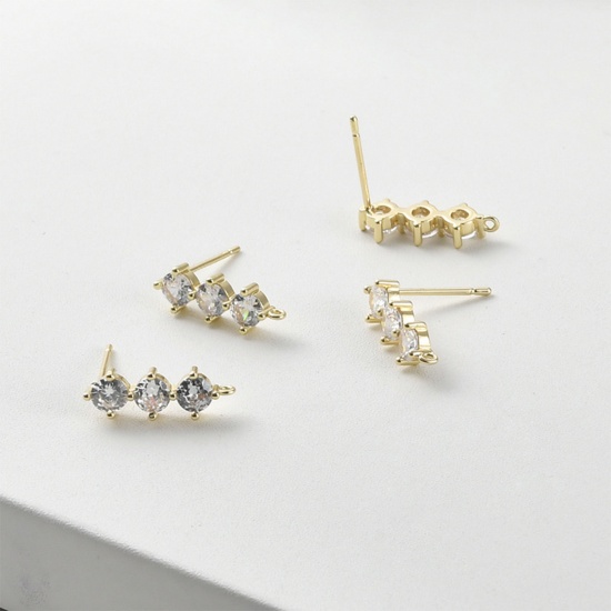 Picture of Hypoallergenic Brass Exquisite Ear Post Stud Earring For DIY Jewelry Making Accessories Multicolor Geometric With Loop Clear Rhinestone