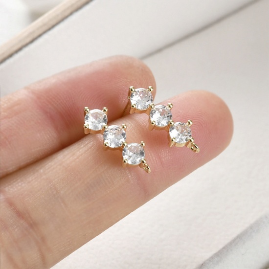 Picture of Hypoallergenic Brass Exquisite Ear Post Stud Earring For DIY Jewelry Making Accessories Multicolor Geometric With Loop Clear Rhinestone