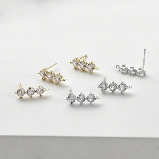 Picture of Hypoallergenic Brass Exquisite Ear Post Stud Earring For DIY Jewelry Making Accessories Multicolor Geometric With Loop Clear Rhinestone