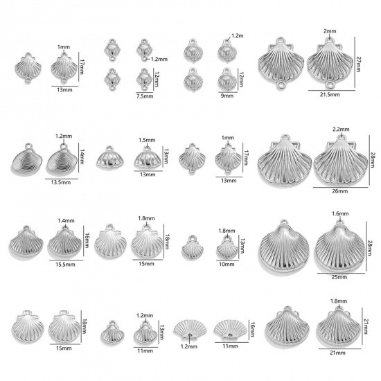 Image de 2 Pcs Breloques en 304 Acier Inoxydable Bijoux d'Océan Coquille Argent Mat