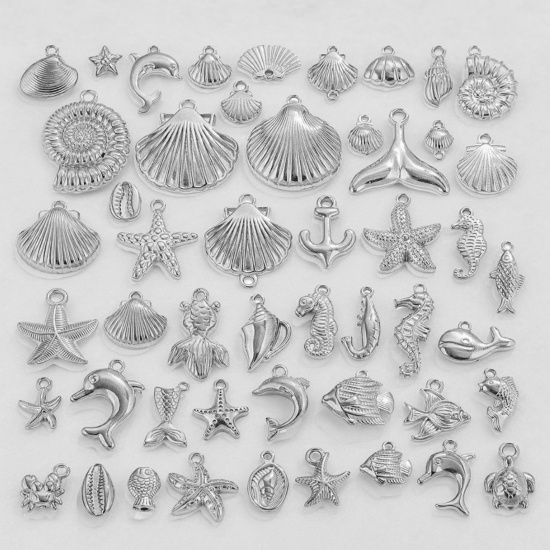 Image de 2 Pcs Breloques en 304 Acier Inoxydable Bijoux d'Océan Coquille Argent Mat
