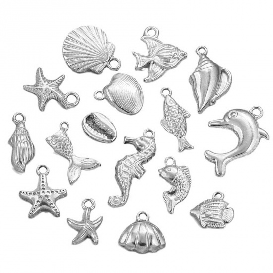 Image de 2 Pcs Breloques en 304 Acier Inoxydable Bijoux d'Océan Coquille Argent Mat