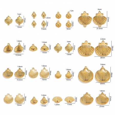 Vacuum Plating 304 Stainless Steel Ocean Jewelry Charms 18K Gold Plated Shell 3D