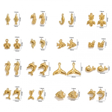 2 Stueck Vakuumbeschichtung 304 Edelstahl Ozean Schmuck Charms Seepferdchen 18K Gold Plattiert Delphin