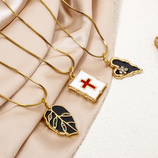 Picture of Vacuum Plating 304 Stainless Steel Elegant Charms Gold Plated Multicolor Oval Rose Flower Enamel