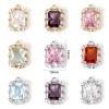 Picture of Eco-friendly Brass & Glass Micro Pave Charms Real Gold Plated Rectangle Multicolor Rhinestone 14mm x 10mm