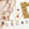 Picture of Eco-friendly Brass & Glass Micro Pave Charms Real Gold Plated Rectangle Multicolor Rhinestone 14mm x 10mm