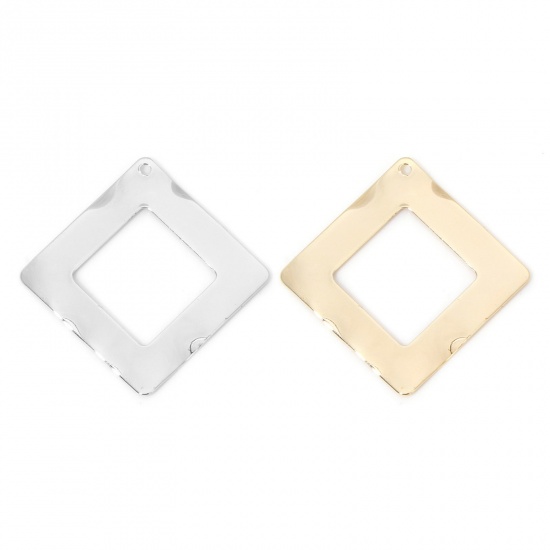 Immagine di 2 Pz Ecologico Ottone Geometrico Ciondoli Pendenti Rombo Vero Oro Placcato Liscio 3.4cm x 3.4cm