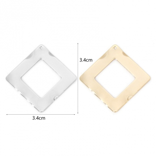 Immagine di 2 Pz Ecologico Ottone Geometrico Ciondoli Pendenti Rombo Vero Oro Placcato Liscio 3.4cm x 3.4cm