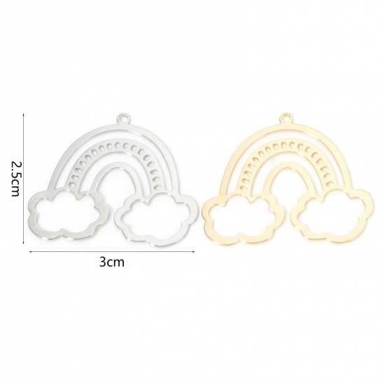 Immagine di 2 Pz Ecologico Ottone Tempo Collezione Ciondoli Pendenti Arcobaleno Vero Oro Placcato Nuvole Filigrana 3cm x 2.5cm