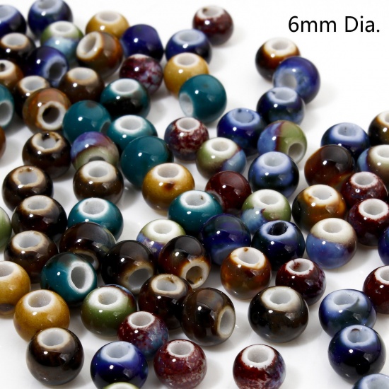 Immagine di 100 Pz Ceramica Diatanziale Perline per la Creazione di Gioielli con Fai-da-te Tondo Multicolore Come 6mm Dia, Foro: Circa 2.2mm