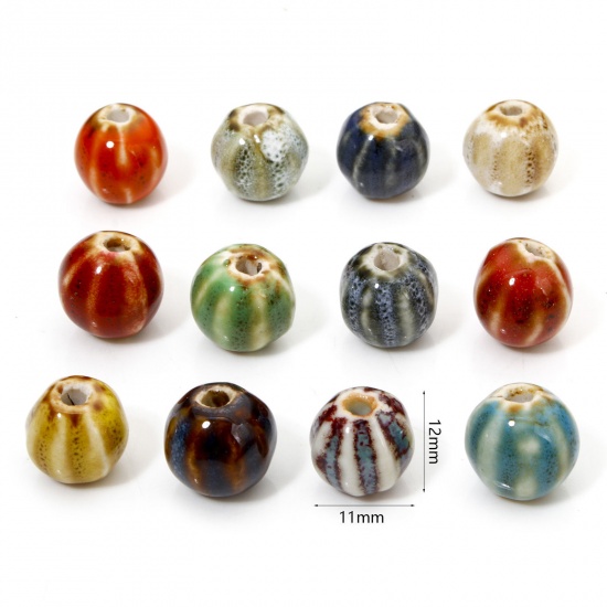 Picture of Ceramic Beads For DIY Jewelry Making Pumpkin Multicolor About 12mm x 11mm, Hole: Approx 2mm