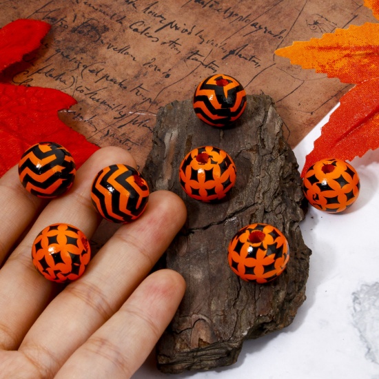 Immagine di 20 Pz Legno di Schima Halloween Separatori Perline per la Creazione di Gioielli con Fai-da-te Tondo Multicolore Halloween Pipistrello Disegno