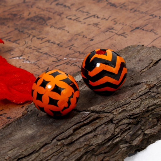 Immagine di 20 Pz Legno di Schima Halloween Separatori Perline per la Creazione di Gioielli con Fai-da-te Tondo Multicolore Halloween Pipistrello Disegno