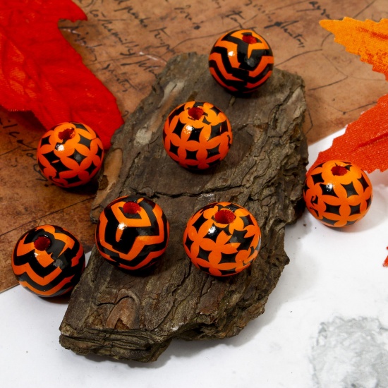 Immagine di 20 Pz Legno di Schima Halloween Separatori Perline per la Creazione di Gioielli con Fai-da-te Tondo Multicolore Halloween Pipistrello Disegno