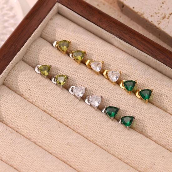 Bild von 1 Paar Umweltfreundliche Vakuumbeschichtung Exquisit Monatsstein Bunt 304 Edelstahl & Strass Dreieck Ohrring Ohrstecker Für Frauen Geburtstag