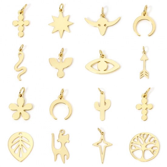 Picture of Eco-friendly Brass Charms 18K Real Gold Plated Eye Star Smooth Blank