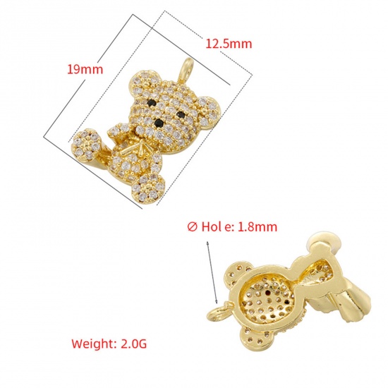 Picture of Brass Micro Pave Charms Multicolor Bear Animal Clear Cubic Zirconia 19mm x 12.5mm