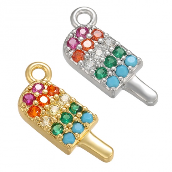 Picture of Brass Micro Pave Charms Multicolor Ice Lolly Multicolour Cubic Zirconia 14.5mm x 7mm