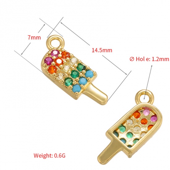 Picture of Brass Micro Pave Charms Multicolor Ice Lolly Multicolour Cubic Zirconia 14.5mm x 7mm