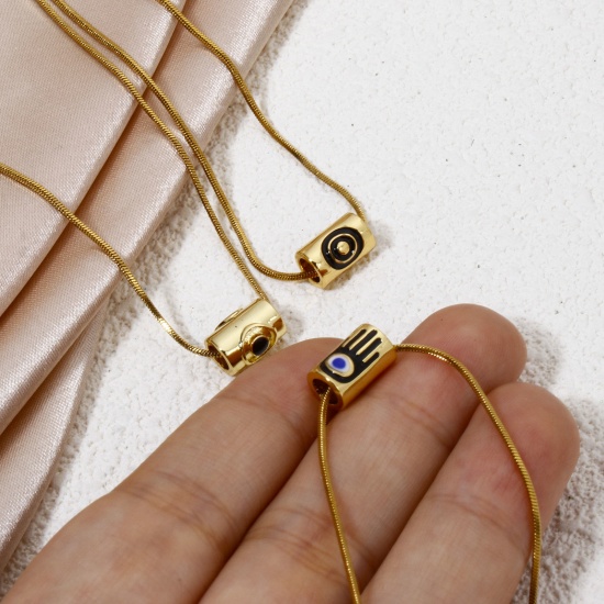 1 個 エコフレンドリー 真鍮 宗教 ビーズ DIY りド ジュエリー アクセサリーを作る 18Kリアルゴールドメッキ 多色 円筒形 邪眼 エナメル の画像