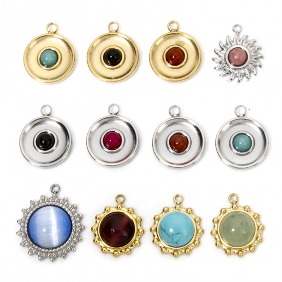 Picture of Eco-friendly Vacuum Plating 304 Stainless Steel & Stone Retro Charms Multicolor Multicolor Sun