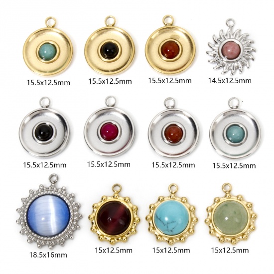 Picture of Eco-friendly Vacuum Plating 304 Stainless Steel & Stone Retro Charms Multicolor Multicolor Sun