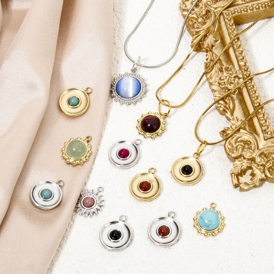 Picture of Eco-friendly Vacuum Plating 304 Stainless Steel & Stone Retro Charms Multicolor Multicolor Sun