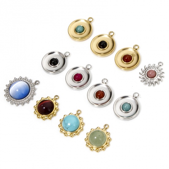 Picture of Eco-friendly Vacuum Plating 304 Stainless Steel & Stone Retro Charms Multicolor Multicolor Sun