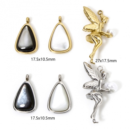 Picture of Eco-friendly Vacuum Plating 304 Stainless Steel & Shell Stylish Charms Multicolor Fairy Shell Imitation Pearl