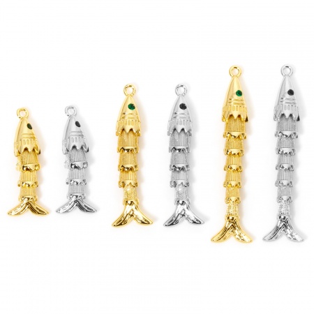 1 Pièce Pendentifs Bijoux d'Océan en Laiton Poisson Plaqué Or Véritable Mobile à Zircone Cubique Vert