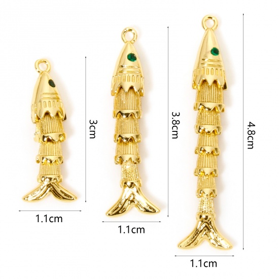 Picture of Brass Ocean Jewelry Pendants Real Gold Plated Fish Animal Movable Green Cubic Zirconia