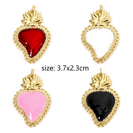 Picture of Eco-friendly Brass Religious Pendants 18K Real Gold Plated Ex Voto Heart Enamel 3.7cm x 2.3cm