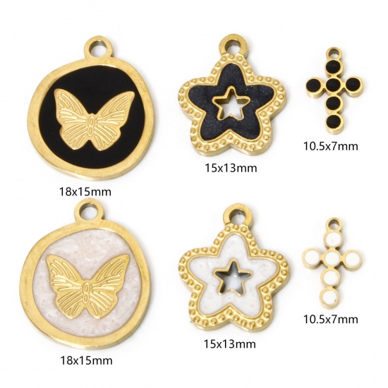 Picture of Vacuum Plating 304 Stainless Steel Religious Charms Gold Plated Multicolor Cross Round Enamel