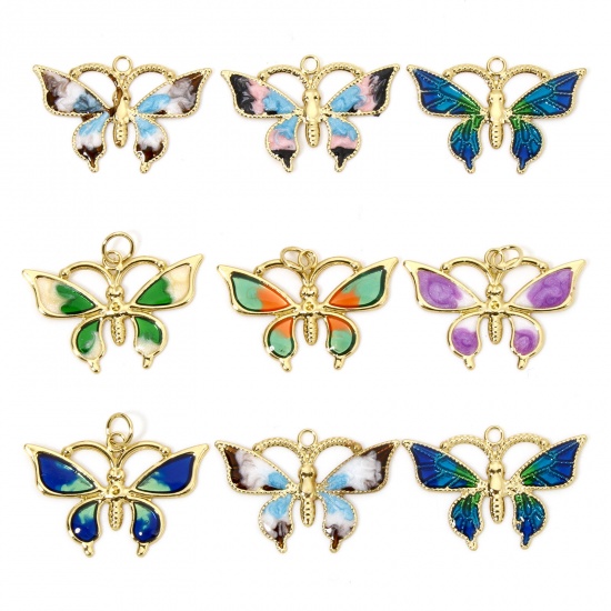Image de 1 Pièce Breloques Insecte en Laiton Respectueux de la Nature Papillon Plaqué Or Véritable 18K Multicolore Émail