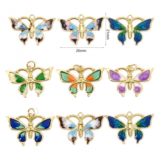 Image de 1 Pièce Breloques Insecte en Laiton Respectueux de la Nature Papillon Plaqué Or Véritable 18K Multicolore Émail