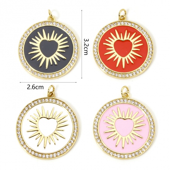 Picture of Eco-friendly Brass Micro Pave Pendants 18K Real Gold Plated Multicolor Round Sun Enamel 3.2cm x 2.6cm