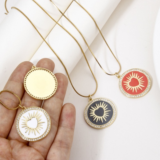 Picture of Eco-friendly Brass Micro Pave Pendants 18K Real Gold Plated Multicolor Round Sun Enamel 3.2cm x 2.6cm