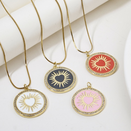 Picture of Eco-friendly Brass Micro Pave Pendants 18K Real Gold Plated Multicolor Round Sun Enamel 3.2cm x 2.6cm