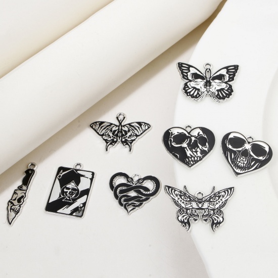 Picture of Zinc Based Alloy Halloween Charms Silver Tone Black Enamel