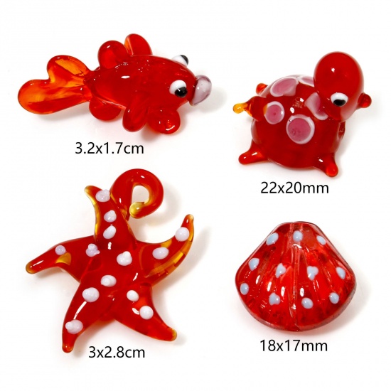 Immagine di 1 Pz Lampwork Vetro Lampwork Gioielli Oceanici Perline per la Creazione di Gioielli con Fai-da-te Pesce Rosso Rosso Conchiglia Disegno 3D