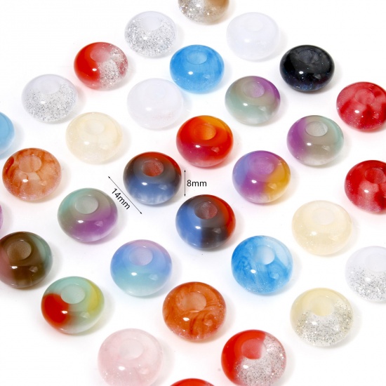 Picture of Acrylic European Style Large Hole Charm Beads At Random Mixed Color Abacus 14mm x 8mm, Hole: Approx 4.8mm